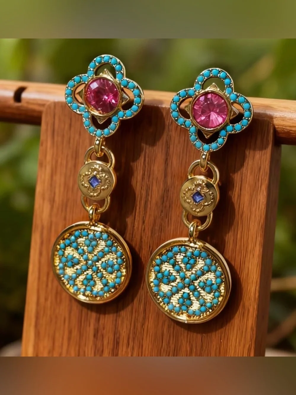 Western Earrings Gold-Tone Turquoise & Pink Drop Earrings - Women's Jewelry